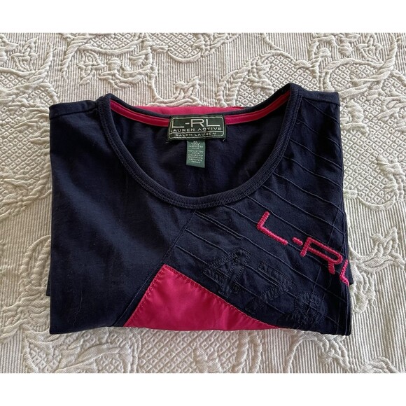 LRL Ralph Lauren Active Colorful Patch L/S Embroidered Top Lady Size XL - Picture 11 of 11